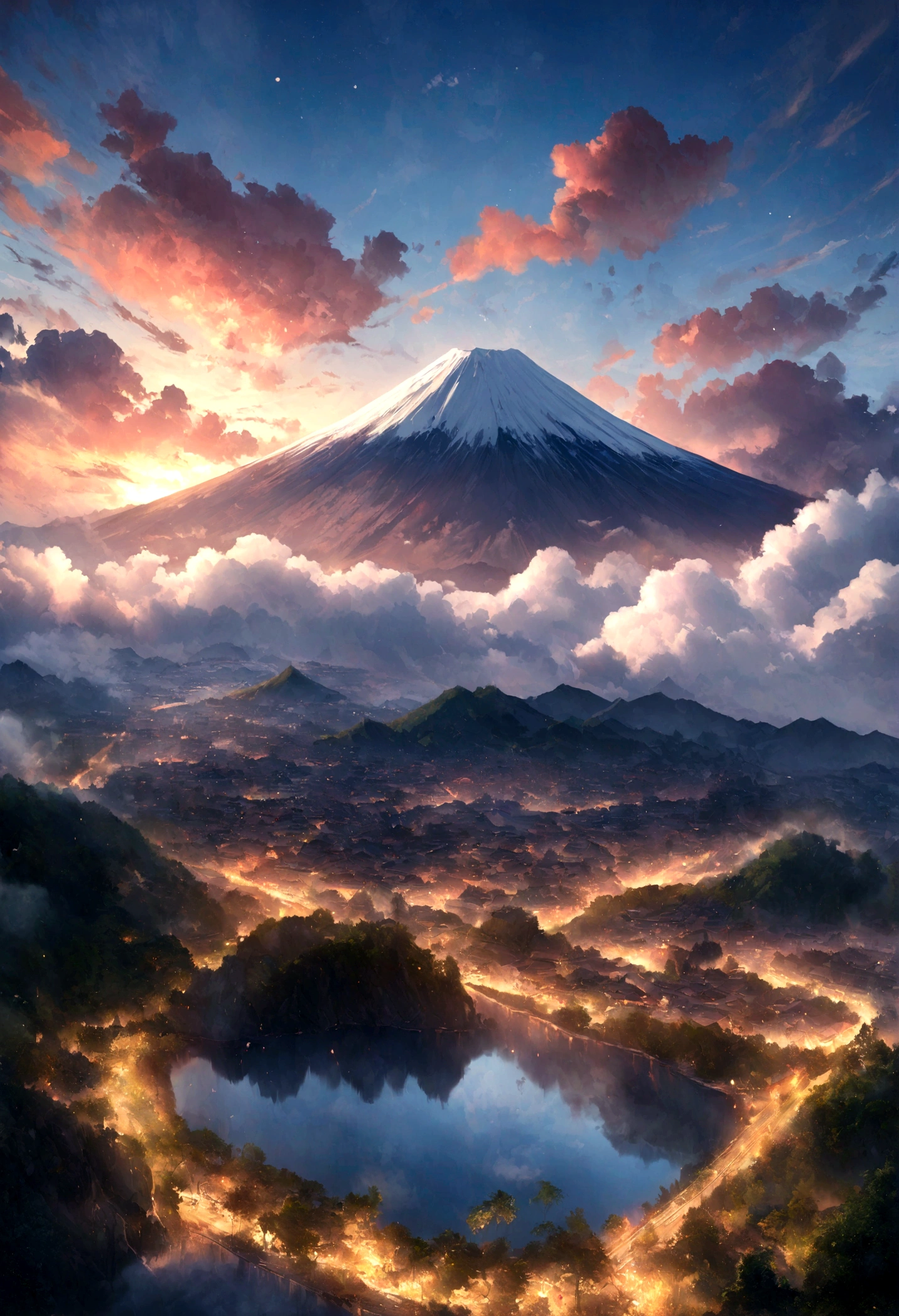 The atomic bomb exploded on Mount. Fuji, formando una nube de hongo negra y gris, Escenas espectaculares, Paisajes impresionantes, realista, authentic textures, Ultra High Definition Ultra High Resolution, Stunning photos taken by professional cameras, Renderizado de octanaje, volumetric illumination, Obras galardonadas de fama mundial, Obras maestras sin igual