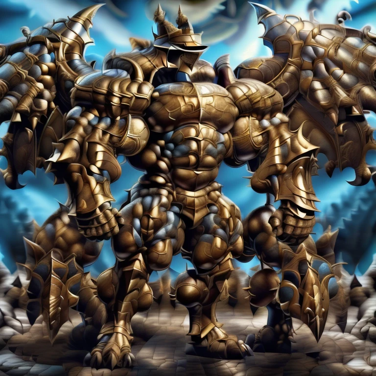 (LUCARIO, 8K), (Masterpiece, highres), (Golden armor, medieval armor, horned helmet, full armor), (Detailed head, Detailed Body, Detailed abs, full body), (wearing a cloak),
(gigantic muscles, Gigachad Muscular, big muscle, pecs, triceps, traps, unusually developed muscular body, body full of huge muscles. showing off muscles, pectorales enormes, Exaggeratedly huge muscles.),
(nj5furry, The claws are sharp, Sharp teeth, sharp claws), (long legs), (Golden wings, Spread wings, It has wings, have big wings),