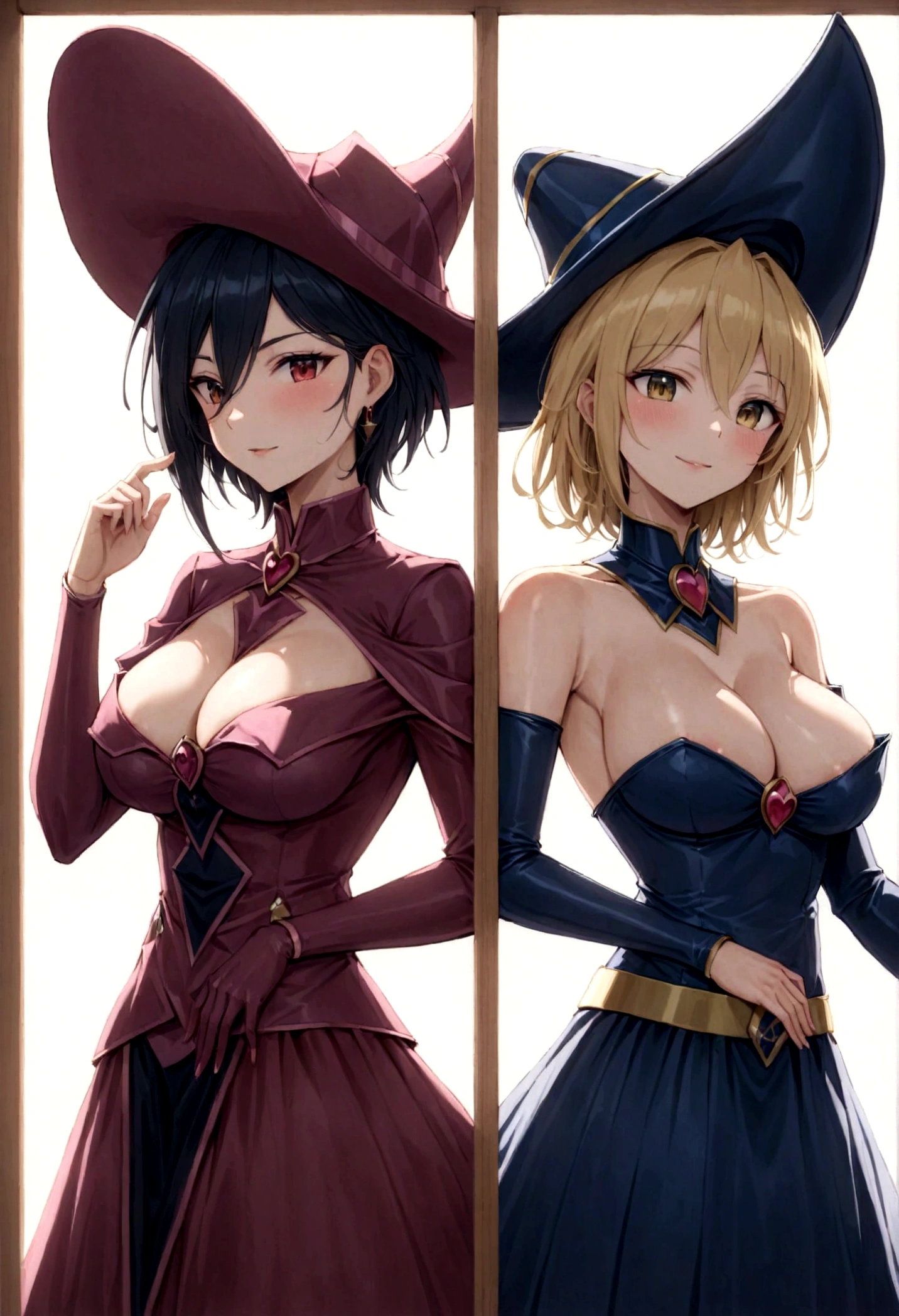 (Obra maestra:1.2), (La mejor calidad:1.2), perfect lighting, Chica Maga Oscura lanzando un hechizo, En sus veinte, flotando en el aire, tetas grandes, escote, bata azul, sombrero grande, desde arriba, Destellos, Yugioh juego, magic of the heart. luces del corazon, Romantic heart,Dark_Magician_Girl