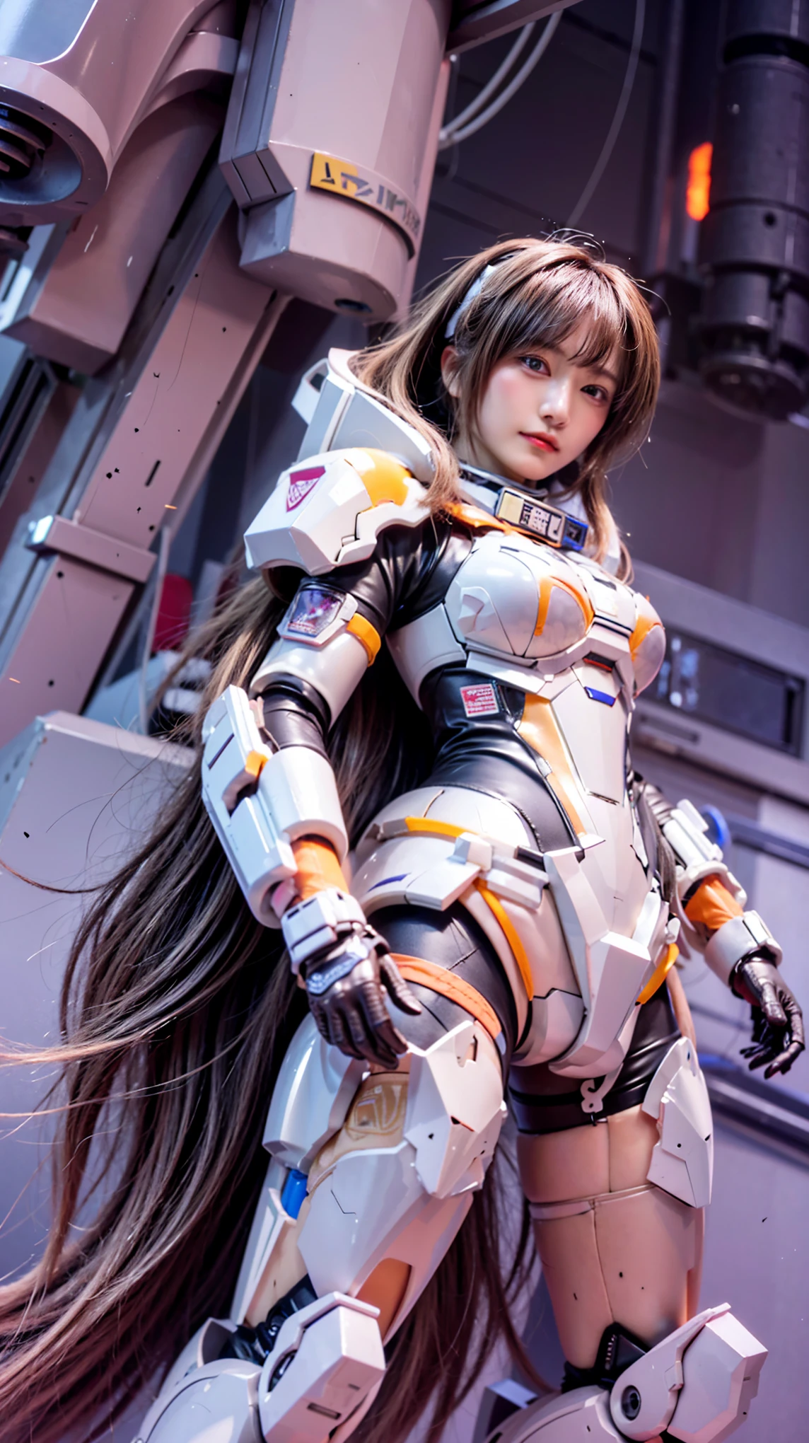 ultra high res,8k,(Photorealsitic:1.4), (crab-like animal wear:1.2), designed by Hajime Katoki,heavy weapons,Vernier, thruster, apogee motor, propellant tank, vivid textures,animal legs, gradation hair, japanese female realistic face, black eyes,((super realistic all textures)), ((super intricate all details)), full body shot, ultrasharp, Acrylic Clear Cover, Hydraulic cylinder,super fine photorealistic style, Minimum of 4 pieces created