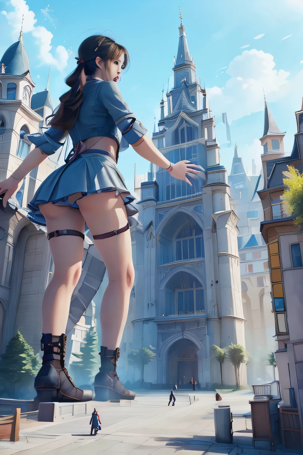 giantess art, highly detailed giantess shots, giantess, Two legs, Five fingers, short hair, super giant princess, A beautiful girl who is bigger than any skyscraper, Wearing rimless glasses, smile, Big Breasts, White gorgeous dress, White Pantyhose, white pantyhose, White stiletto sandals, toes visible through pantyhose, Destroying cities, A very small big city, Miniature metropolis, Full body description, GTS, giga giantess, stomping city, crash city, tiny city, micro city, pantyhose feet, High resolution, highest quality, masterpiece, princess dress,