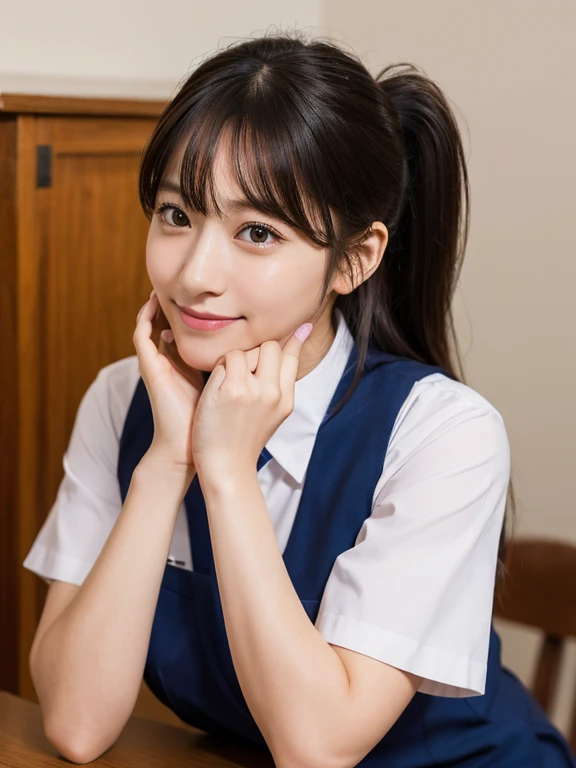 (RAW Photos:1.2), (Realistic:1.4), Beautiful detailed girl, Very detailed eyes and face, Beautiful details, Ridiculous, incredibly Ridiculous, Large file size, Very detailed, High resolution, Very detailed, highest quality, masterpiece, kemomimi, ((Japanese school girl uniform)),Short sleeve、 shape, Very detailed, CG, Unified, 8k wallpaper, wonderful, Fine details, masterpiece, highest quality, Very detailed CG uniform 8k wallpaper, Light on the face, Cinema Lighting, One Girl,Shy smile、(Big Ass)、full body shot、Red tie、Dark blue pleated skirt、evening、Seaside、(Ample breasts)、24-years-old、ponytail、Short sleeve、Shiny black hair、finger to mouth
