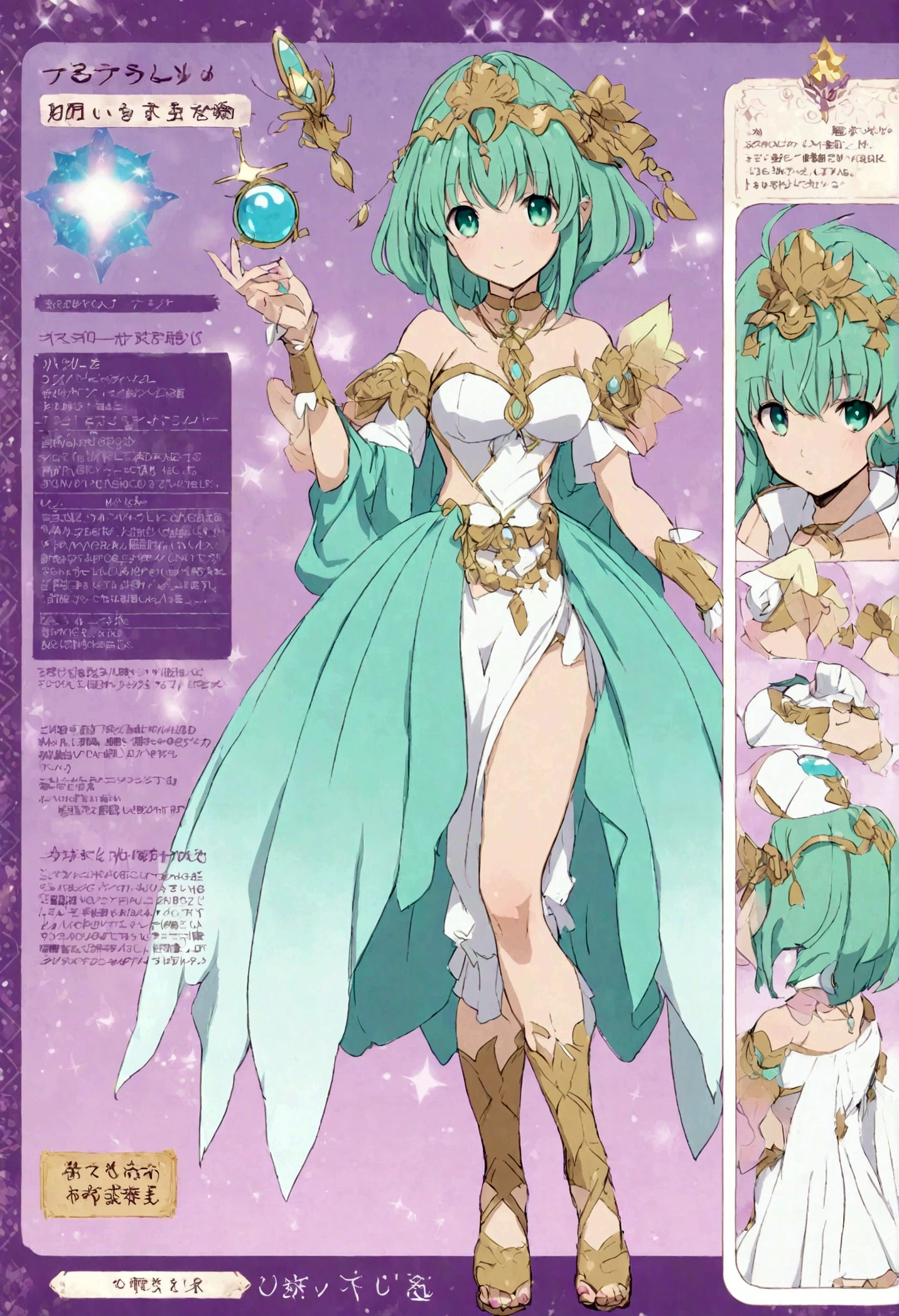 Original sexy character reference sheet magic caster