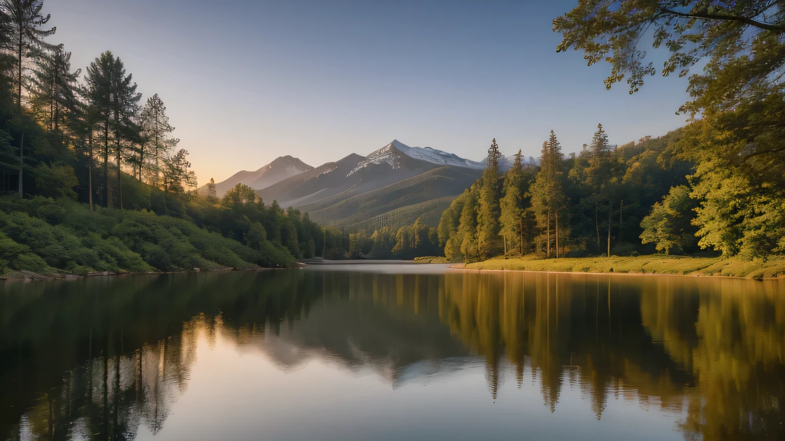 wallpaper, summer, lake, dawn, forest, detailed forest, cloud, masterpiece, Cinematic, Soft Light, Depth of written boundary, Ray Tracing, Reflection on the surface of the water, realism, Ultra Detailed,