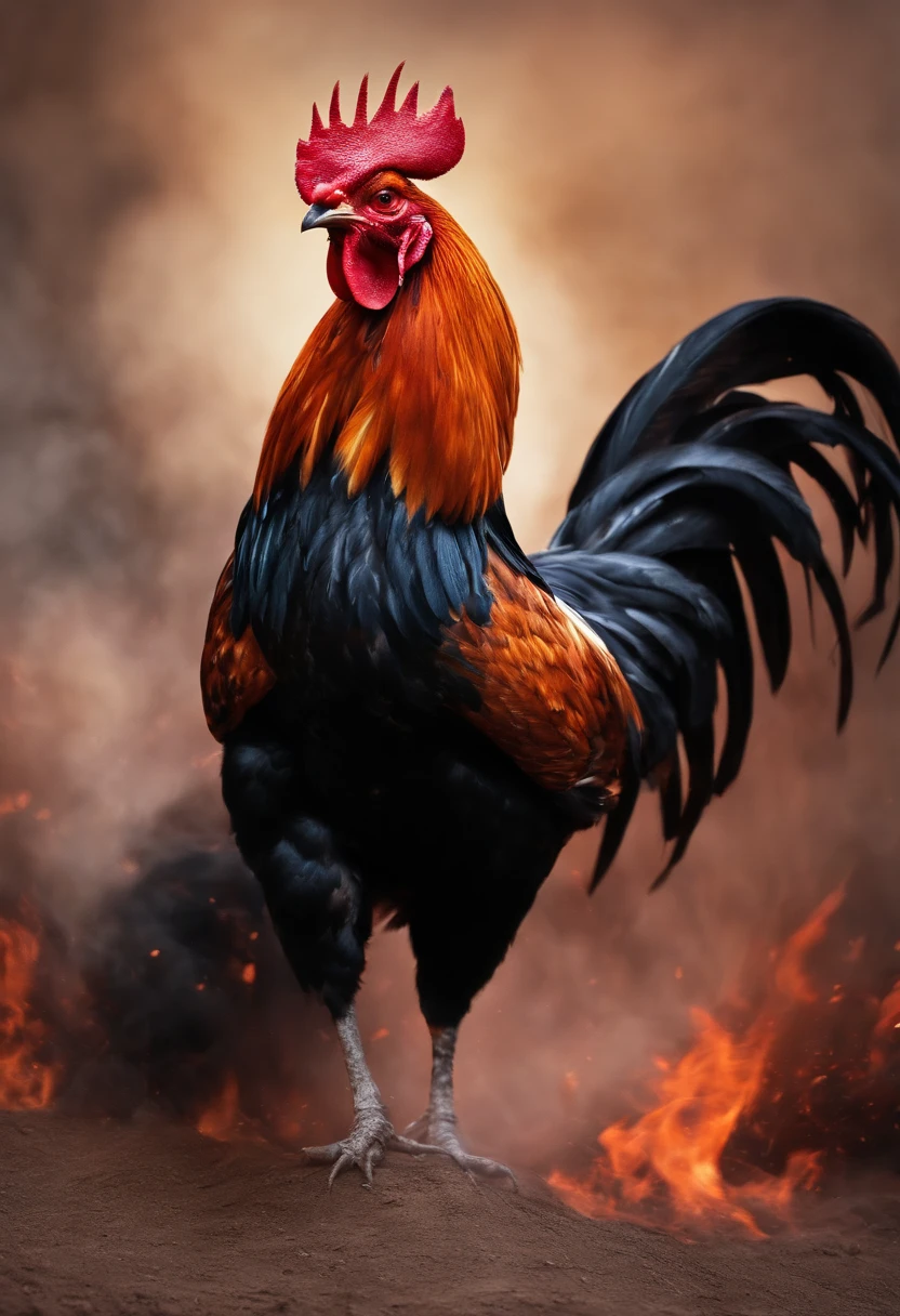 Rooster,red,black,angry,scream,big,muscle,hell,fire