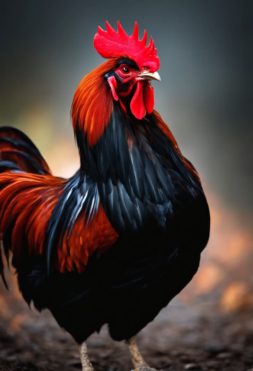 Rooster,red,black,angry,scream,big,muscle,hell,fire