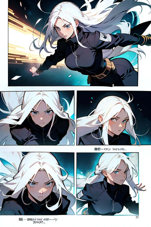 Girl with long white hair jumping off someone's face during a fight, manga page with panels and dialogue