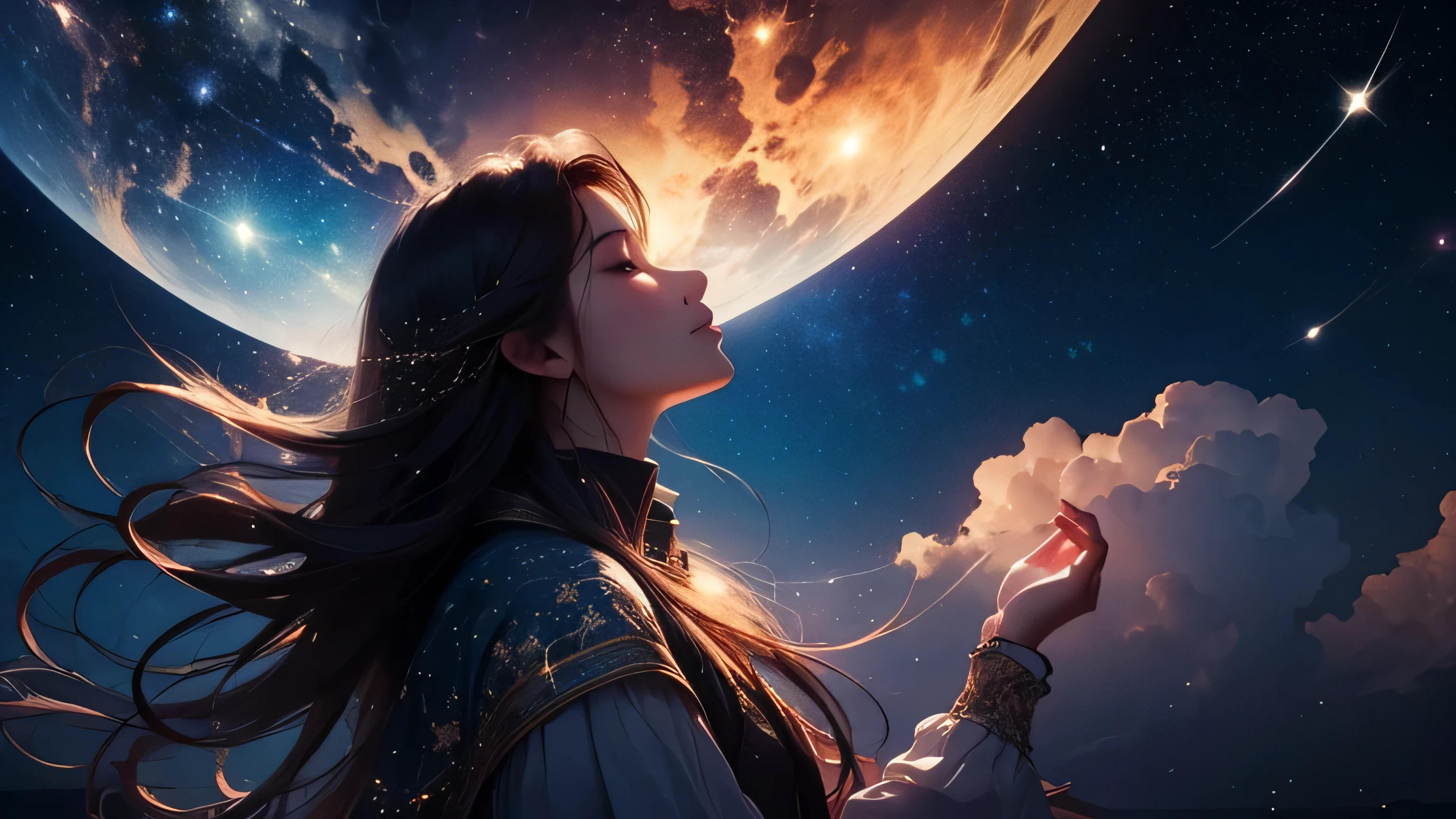 (Gaze at the stars, Dreamy atmosphere, Heavenly Beauty, Shining Night Sky)