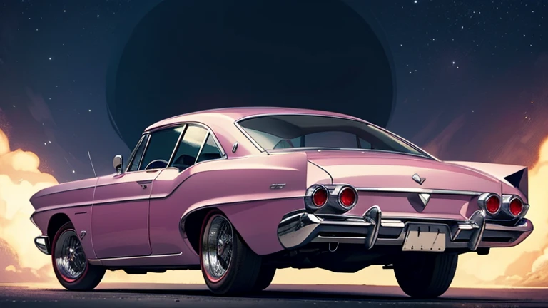 1 car, 1960s style, luxury sedan, rear view, fantasy, futuristic 