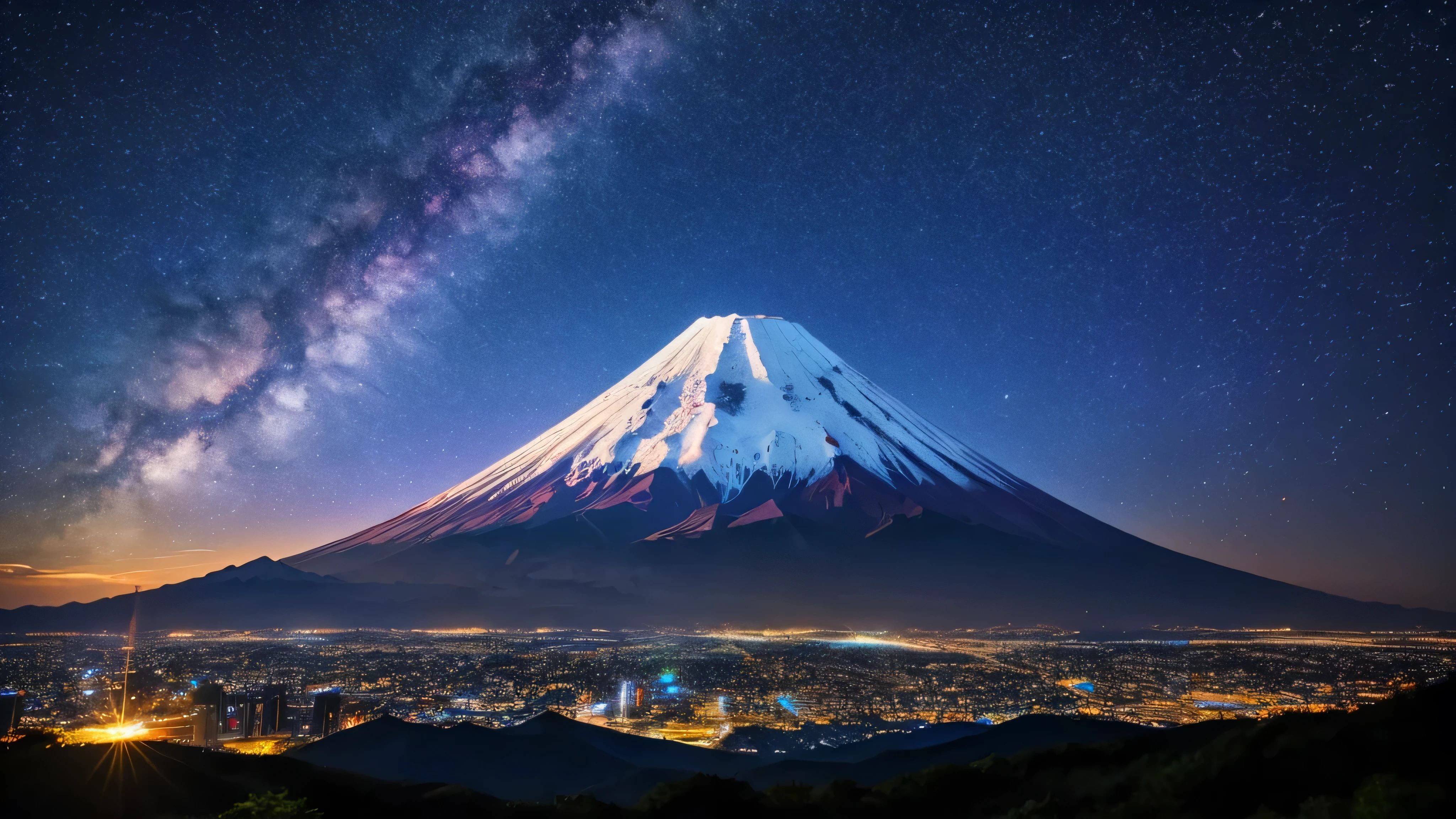 Fuji Mountain with galaxy sky background