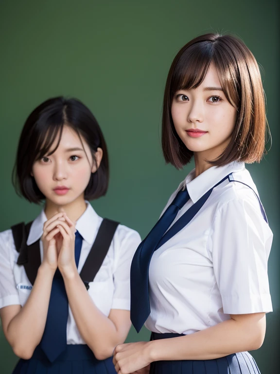 (RAW Photos:1.2), (Realistic:1.4), Beautiful detailed girl, Very detailed eyes and face, Beautiful details, Ridiculous, incredibly Ridiculous, Large file size, Very detailed, High resolution, Very detailed, highest quality, masterpiece, kemomimi, ((Japanese school girl uniform)),Short sleeve、 shape, Very detailed, CG, Unified, 8k wallpaper, wonderful, Fine details, masterpiece, highest quality, Very detailed CG uniform 8k wallpaper, Light on the face, Cinema Lighting, One Girl,Shy smile、(Big Ass)、(full body shot)、Red tie、Dark blue pleated skirt、(evening)、(ocean)、(Ample breasts)、24-years-old、short bob cut、Short sleeve、Shiny black hair、finger to mouth