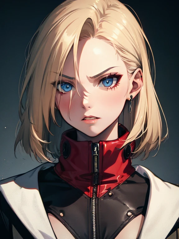 Slanted Eyes、Mean、Bad face、Android 18、Mean Girl, UHD, retina, masterpiece, ccurate, anatomically correct, textured skin, super detail, high details, high quality, best quality, highres, 4K