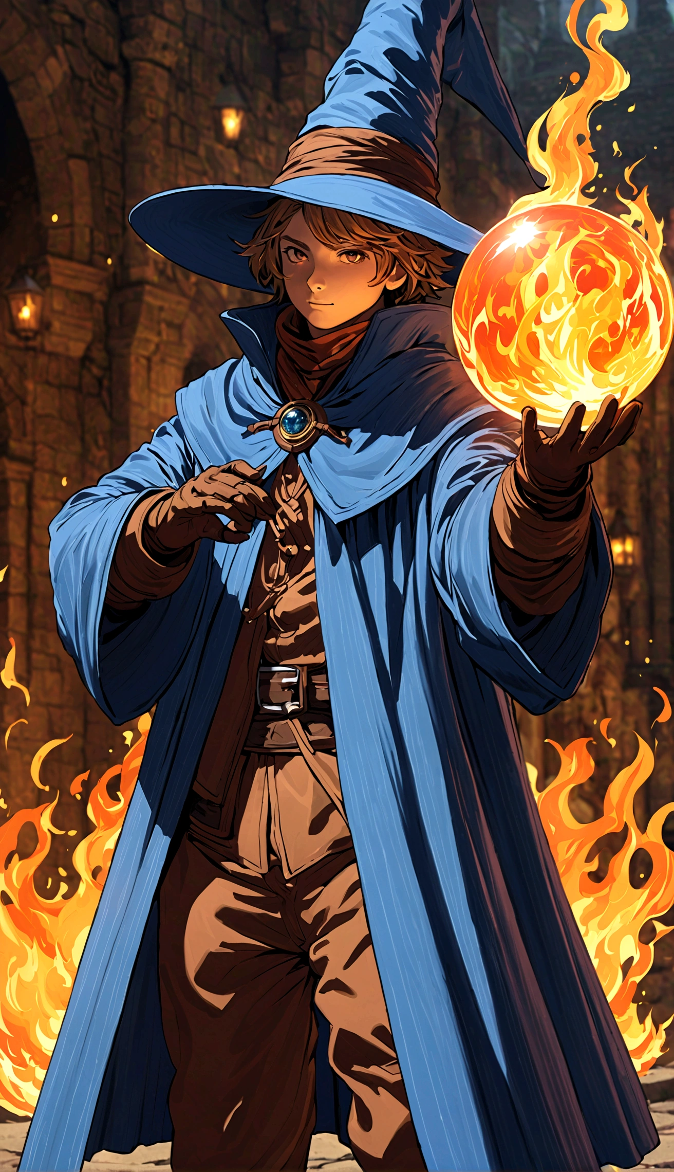 black mage，anatomical correct，casting magic fire ball