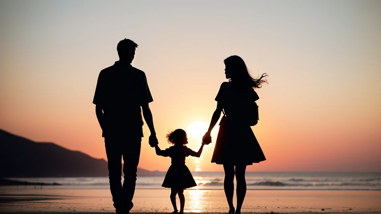 Silhouette of a parent and holding hands
