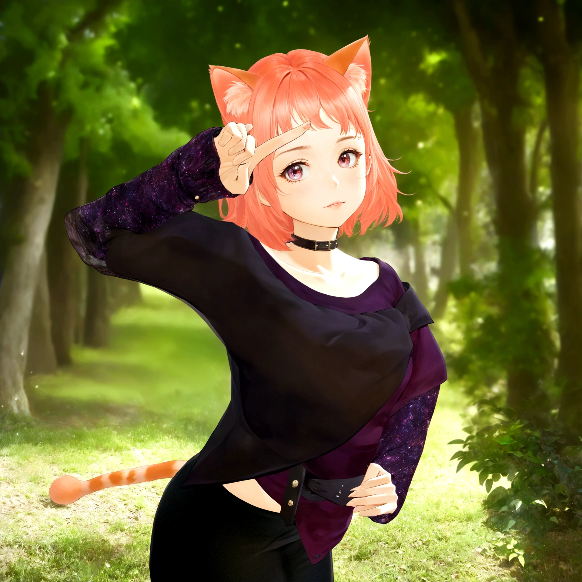 Red haired and cat ears anime girl in the park, anime Cat girl, Realistic Anime 3D Style, cute anime Cat girl, Anime realism style, Realistic anime art style, Anime Style, 魅力的なCat girl, beautiful anime Cat girl, Created by Anime Painter Studio, Cat girl, Anime Styleに, Semi-realistic anime style, beautiful young Cat girl