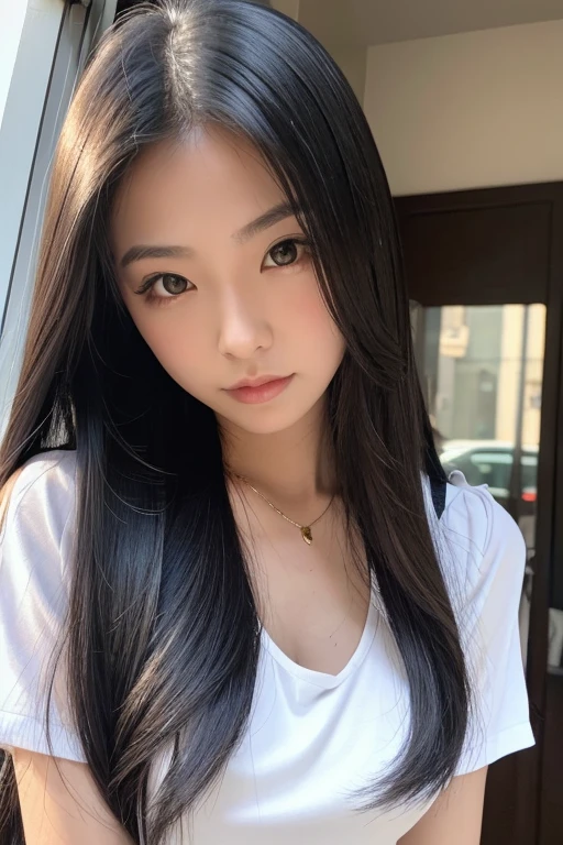 F Cup Black camisole Long Hair
