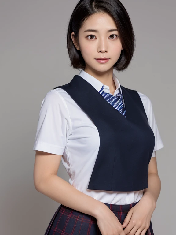 (RAW Photos:1.2), (Realistic:1.4), Beautiful detailed girl, Very detailed eyes and face, Beautiful details, Ridiculous, incredibly Ridiculous, Large file size, Very detailed, High resolution, Very detailed, highest quality, masterpiece, kemomimi, ((Japanese school girl uniform)),Short sleeve、 shape, Very detailed, CG, Unified, 8k wallpaper, wonderful, Fine details, masterpiece, highest quality, Very detailed CG uniform 8k wallpaper, Light on the face, Cinema Lighting,( One Girl),Shy smile、(Big Ass)、(full body shot)、Red tie、Dark blue pleated skirt、(windy)、(beach)、(Ample breasts)、24-years-old、very,short hair、Short sleeve、Shiny black hair、finger to mouth