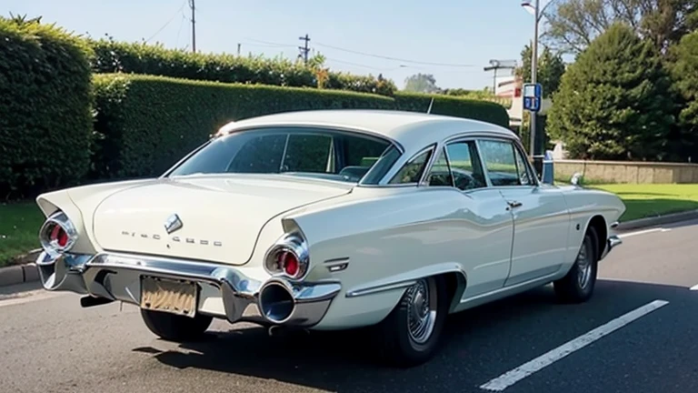 1 car, 1960s style, luxury sedan, rear view, fantasy, futuristic 