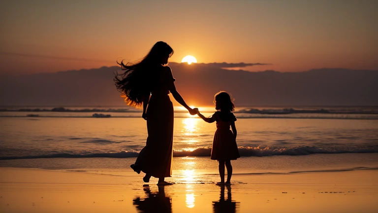Mother and daughter(Daughter5age)Silhouette of people holding hands