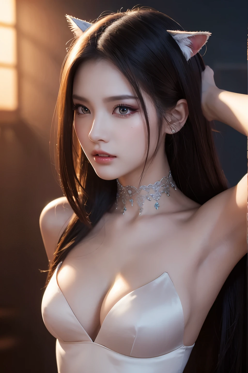 8K,Fanged Demon,凶悪なangerの表情,Perfect Anatomy,charm,Volume measurement,Body balance,Digital single-lens reflex camera, Soft lighting, Detailed Background, Written boundary depth, Volumetric lighting, Sharp focus, Absurd, Realistic proportions, Excellent anatomy, (Realistic, 超Realistic:1.4), 16K HDR, dawn,A High Resolution,super Realistic 肌,Super beautiful expression,Fantasy art,Character Art,Wind effects:1.9、Cloud Effect:1.2、Full Rendering、Professional quality high resolution、Perfect contrast、Perfect lighting、Perfect composition、Perfect Skin、Perfect Fingers、Perfect breasts、Perfect Hair、Perfect Face、Realistic facial features,super highest quality,Slim figure,Perfect body line,完璧なhandの造形,Anatomical body balance,Highly detailed face,Highly detailed eyes,Beautiful Lips,Excellent light particles,Cinema Lighting,Devil makeup,Ultra-high resolution,Ultra-Realistic Skin,A strong and well-trained body,The cat's vertically split eyes shine,anger,anger,rage,Dynamic cat pose,hand,scenery,