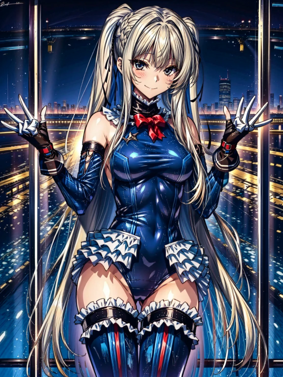 best masterpiece, ultra detailed, best quality, sharp focus, 12K, super high resolution picture, big tits,4K,Perfect Anatomy, highest quality, Marie Rose,Wicked Smile,Provocative attitude
,,Wicked Smile,Anime Style,(Ruffled swimsuit, Knee socks, Removed sleeve), (Anime Style:1.4) ,
,(White fingers:1.1,Black gloves),
Hollow Eyes,whole body,1 Girl、(In the research facility:1.2),,(very long hair:1.6),