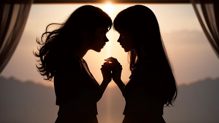 Mother and daughter（Daughter５age）Silhouette of two people facing each other