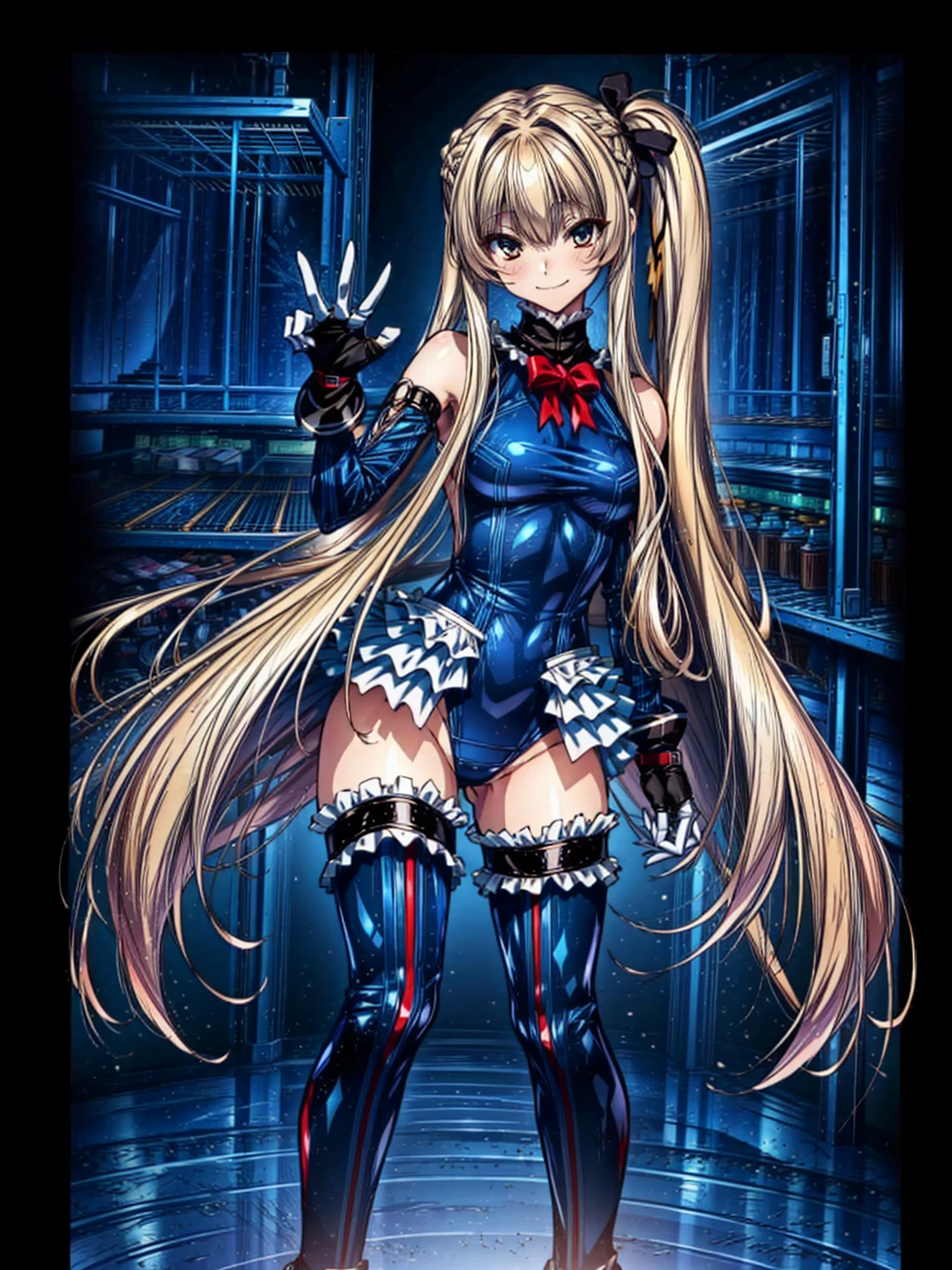 best masterpiece, ultra detailed, best quality, sharp focus, 12K, super high resolution picture, big tits,4K,Perfect Anatomy, highest quality, Marie Rose,Wicked Smile,Provocative attitude
,,Wicked Smile,Anime Style,(Ruffled swimsuit, Knee socks, Removed sleeve), (Anime Style:1.4) ,
,(White fingers:1.1,Black gloves),
Hollow Eyes,whole body,1 Girl、(In the research facility:1.2),,(very long hair:1.6),full body
