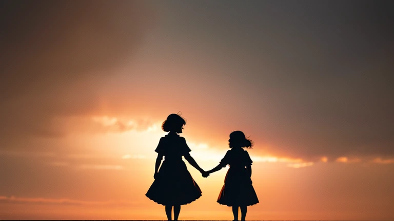 30With an old woman5Silhouette of two year old girls facing each other and holding hands