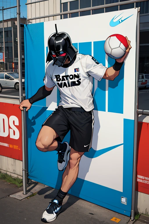 Afiche publicitario de  33x 48cm de darth vader jugando un torneo de basket vistiendo el uniforme de los CELTAS DE BOSTON luciendo zapatos deportivos marca NIKE color negro mientras encesta la pelota que use shorts