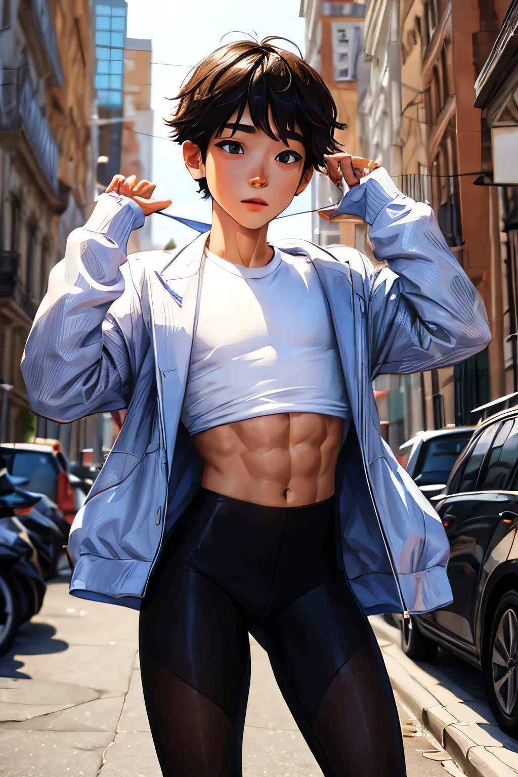 Boy in transparent leggings