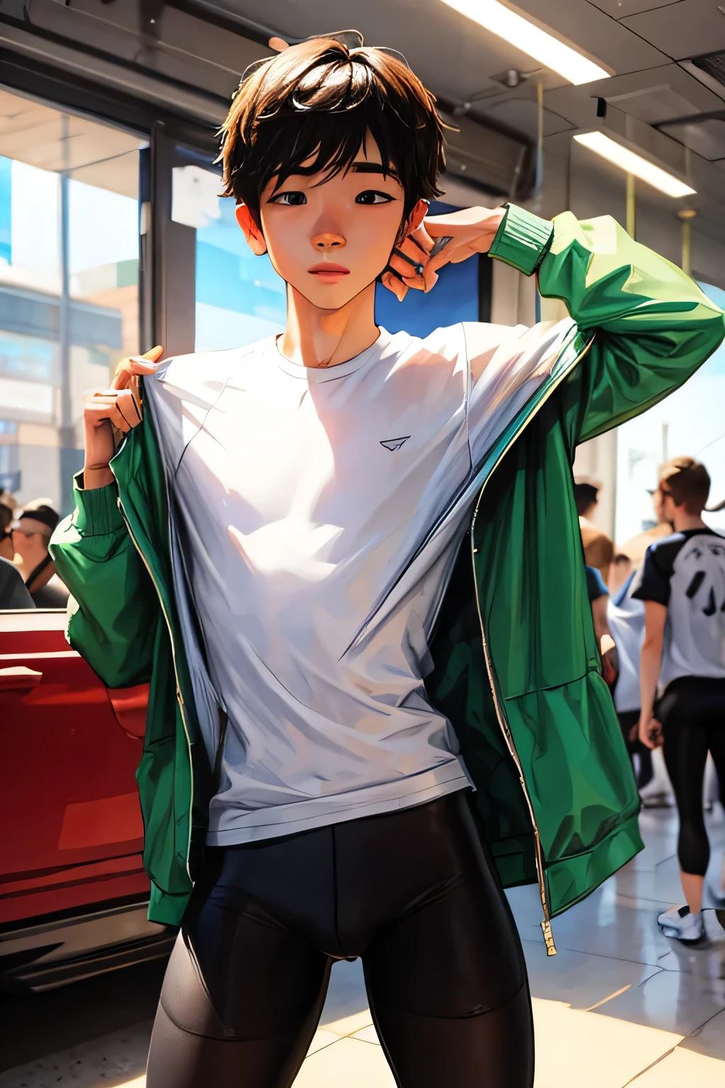 Boy in transparent leggings