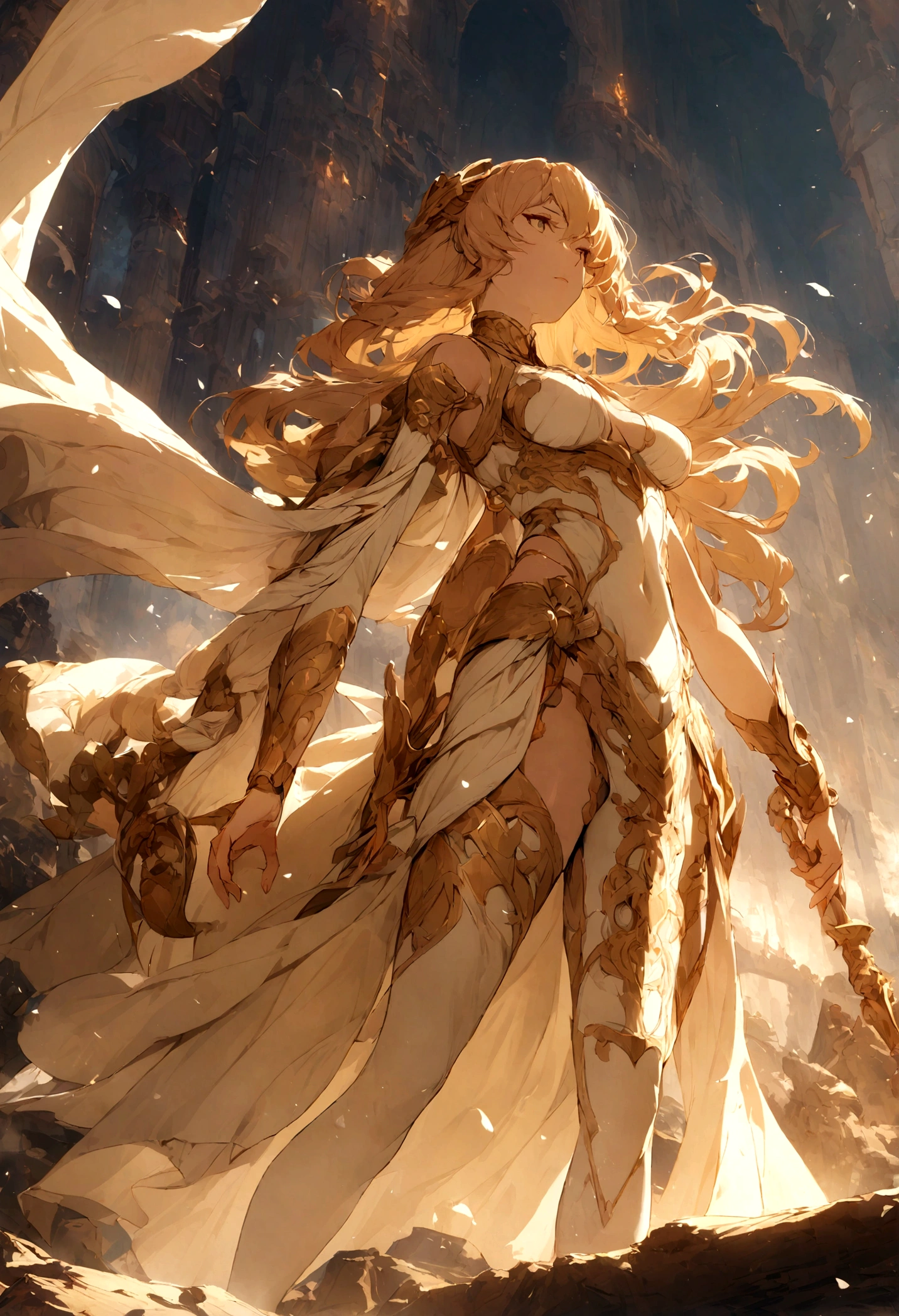 Super beautiful shining big eyes、White god dragon with white scales、Wrapped in fairies、Fairy with long flowing hair and delicate facial features、Wearing a long dress with clear and delicate layers、Beautiful headdress