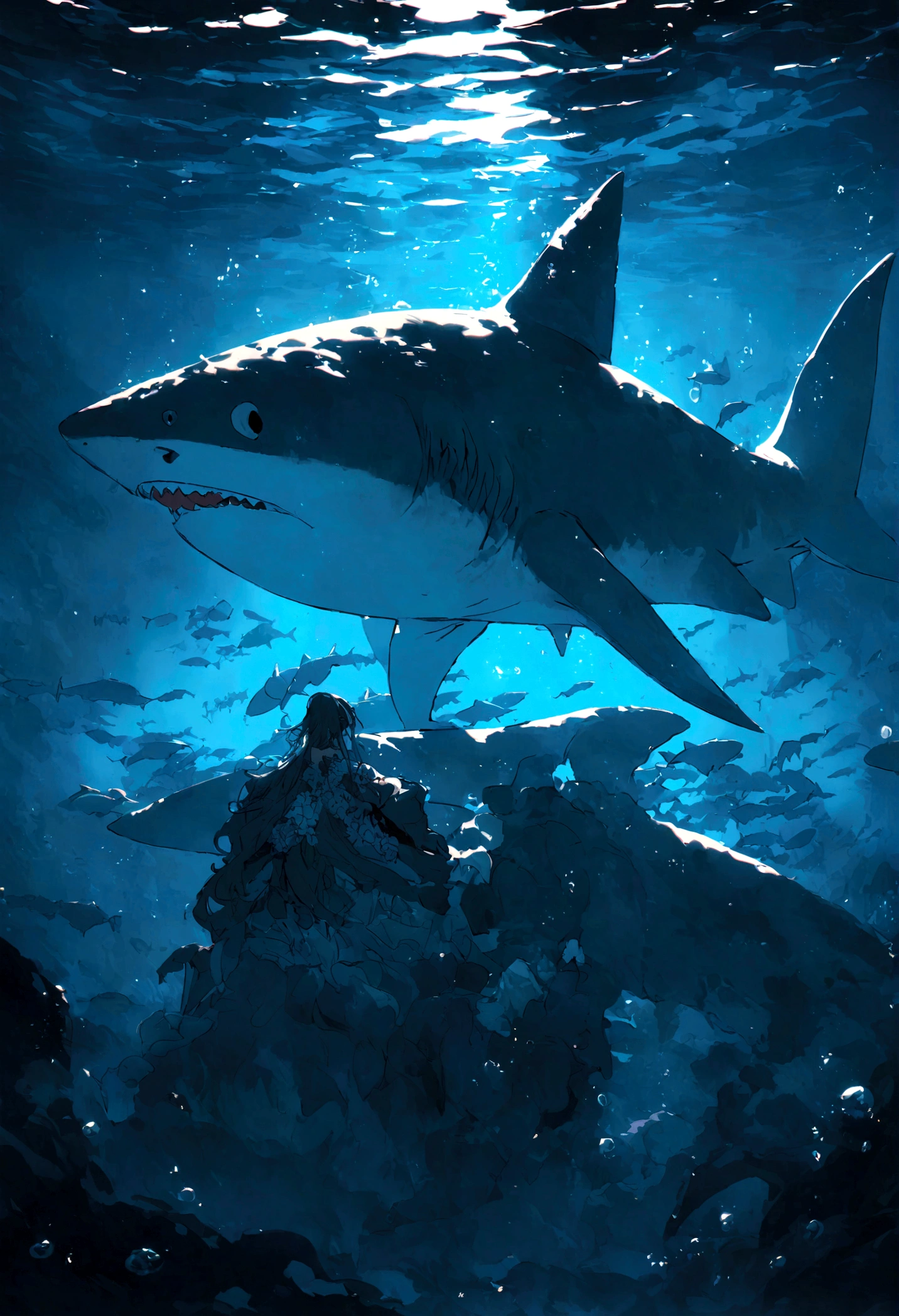sea monster(shark kinda) deep under the ocean