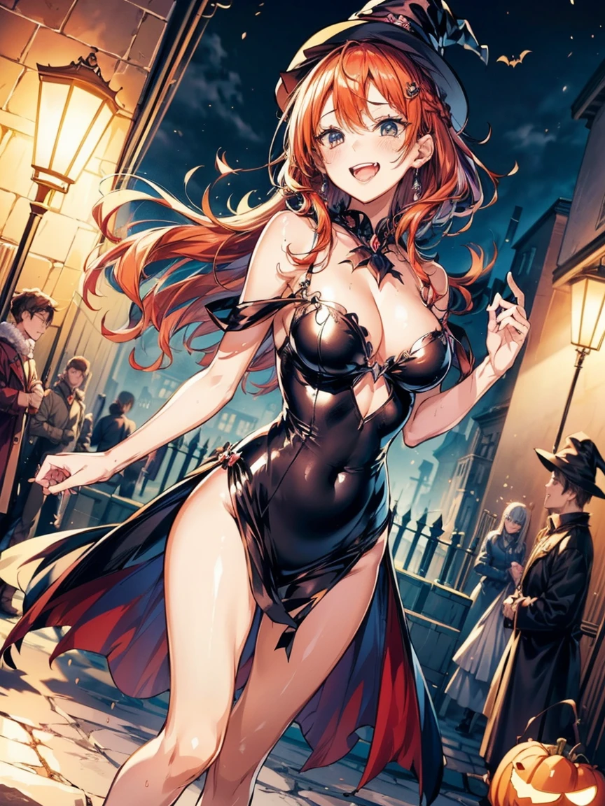 Pair shot, cute 2 anime girls (running fast:1.2), in front of a bonfire, (2Girls, pair:1.2), cozy wallpaper, anime moe artstyle, kantai collection style, 4 k manga wallpaper, anime visual of a cute girl, anime wallaper, anime style 4 k, trick or treat, halloween, Jack O lantern, basket filled of many candies, ((high detailed witch outfits:1.2, robe, witch's pointing hats)), (vampire costume:1.2), ((dark chestnut medium short hair:1.25, updo, wavy hair)), outdoor, in a park, (blurry background, bokeh), (in a night:1.2), ((ultra high resolution, 8K RAW photo, photo realistics:1.2)), fine detailed face, beautiful detailed eyes, ultra detailed smooth skin, (looking away, laughing, surprising), ((sfw:1.25)), (correct anatomy:1.5), (dutch angle, wide shot:1.3), from above,