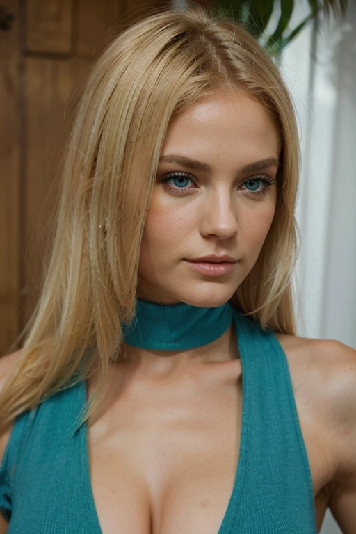Femme blonde yeux bleu vert jolie