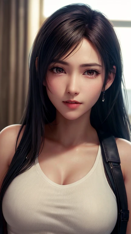 Dressed, (Tifa),(photo Realistic:1.4), (hyper Realistic:1.4), (Realistic:1.3),
(Smoother lighting:1.05), (Improving the quality of cinema lighting:0.9), 32k,
1 girl,20-year-old girl, Realistic lighting, Backlight, The light shines on your face, Ray Tracing, (Bright light:1.2), (Improvement of quality:1.4),
(Highest quality Realistic textured skin:1.4), Fine grain, Detailed face, High quality eyes,
(tired, Sleepy and satisfied:0.0), Face close-up, T-Shirts,
(Enhances the body line:1.1), (Enhances the beauty of skin texture:1.1)
