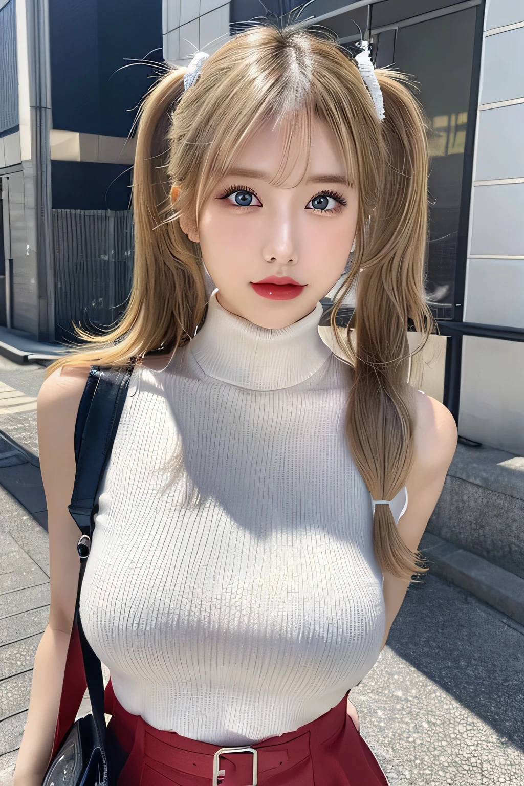 (Huge boobs、Turtleneck knit、Shoulder bag)、(highest quality,masterpiece:1.3,超A high resolution,),(Ultra-detailed,Caustics),(Photorealistic:1.4,RAW shooting,)Ultra-Realistic Capture,Very detailed,High resolution 16K for human skin、 The skin texture is natural、、The skin looks healthy、The color is also uniform.、 Use natural light and color,One Woman,White European,,cute,Blonde, Twin tails,(Depth of written boundary、chromatic aberration、、Wide range of lighting、Natural Shading、)、(Hair swaying in the wind:1.2)、High school classroom, Red glossy lips, Twin tails, Blue or green eyes, Pink panties are visible through the skirt