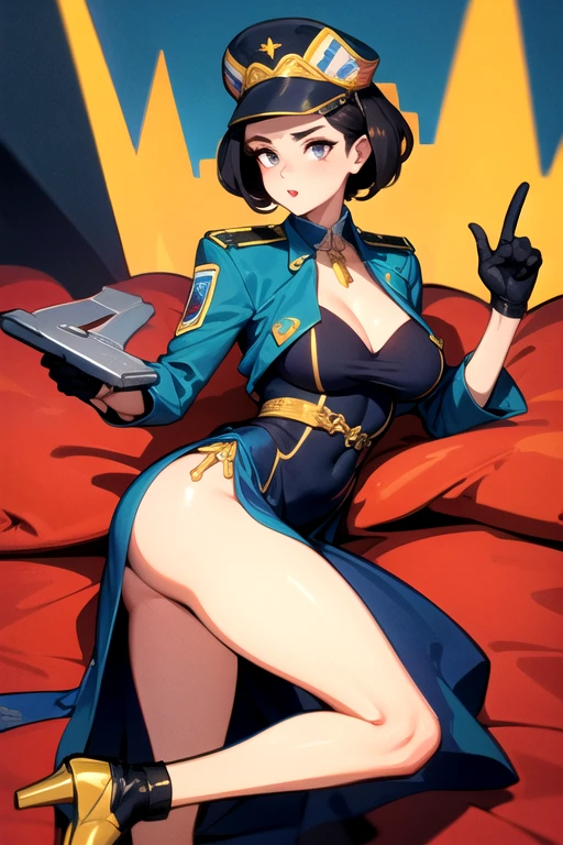 Femino, jefe, dominante, milf, big, armas, militar, seria, enojada, resentida, retro