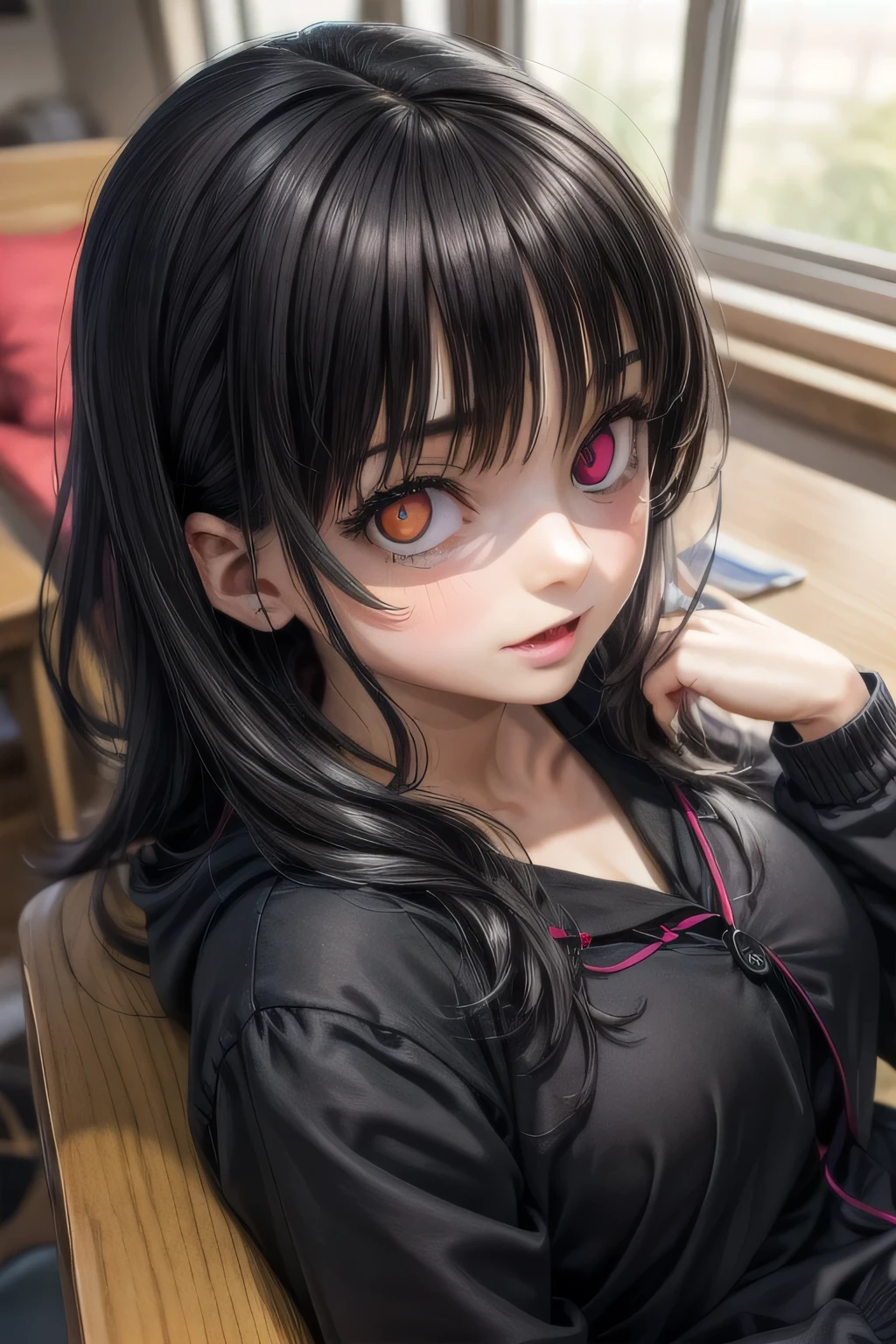  (highest quality:1.4), (High resolution:1.2), Sharp contours, Long Hair, highest quality, masterpiece,Glasses,Voice of the Heart,yandere,,20-year-old woman,yandere,Big Breasts,Lying face down,Ecstasy,saliva,blush,Squint your eyes,Heterochromia iridis,Tuck up your clothes,nude,cum on head,black dress