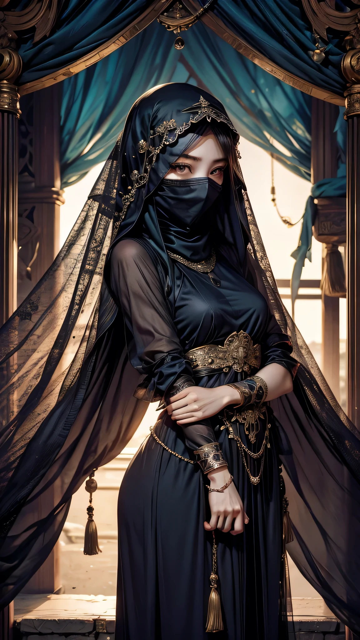 fortune teller　She wears a veil that hides her face.、Eyes are hidden