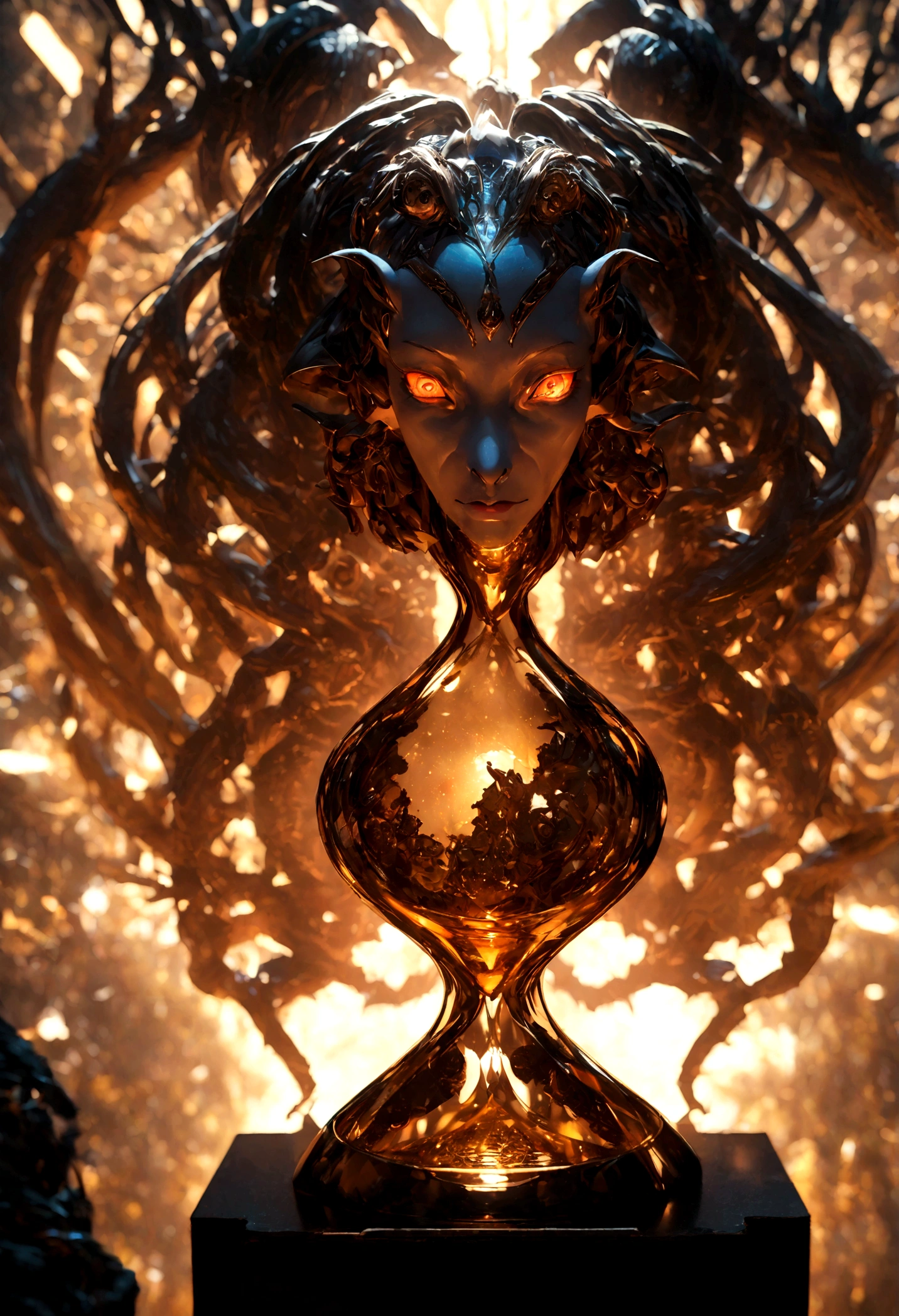 Photo of a humanoid artificial intelligence with natural skin, long, flow, and thick hair, Sharp eyes, Thin and upturned nose, Lip Plumpness, Hourglass figure, Typical clothes and makeup, Intricate details, energetic, vivid, epic, Smooth, Movie, 4k, Backlight, and deep depth of field