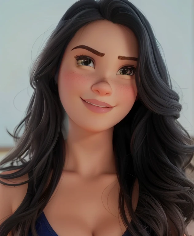 Uma mulher com olhos azuis, no estilo Disney Pixar, alta qualidade, melhor qualidade,
