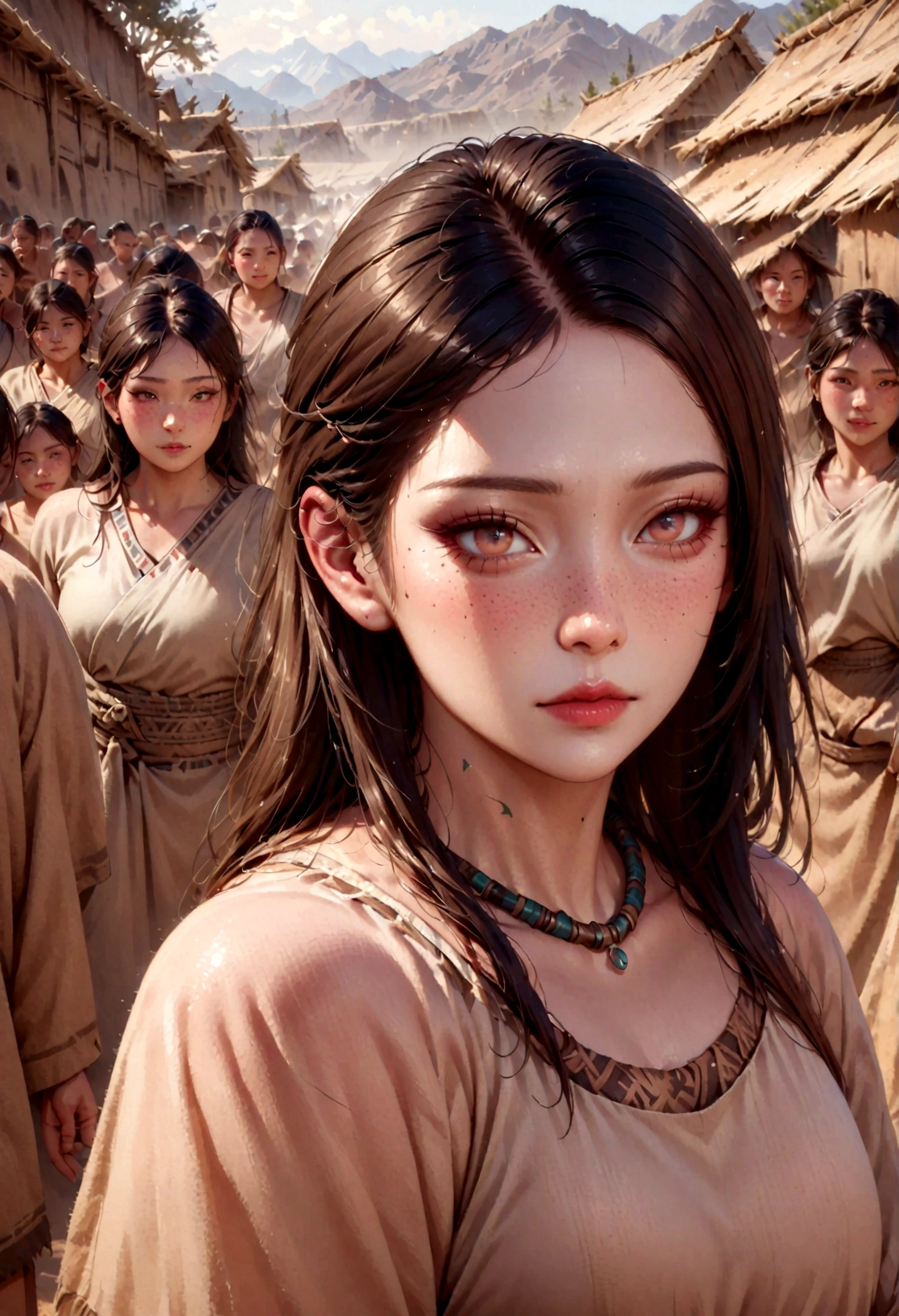 (best quality,4k,8k,highres,masterpiece:1.2),ultra-detailed,(realistic,photorealistic,photo-realistic:1.37),wilderness,primitive,people,traditional,tribe,in nature,beautiful detailed eyes,beautiful detailed lips,Wilderness landscape,tribal gathering,ancient customs,vivid colors,natural light,shamanic rituals,tribal tattoos,harmonious coexistence with nature,peaceful atmosphere,traditional clothing,ancient heritage,sacred bond with the land,connectedness with wildlife,wisdom of the elders,ritual dances,ancestral spirits,remote untouched landscapes,spiritual connection,whisper of the wind,raw natural beauty,untamed wilderness,untouched by modern societyiblings,serene expressions,enduring strength,simplicity of life,traces of time,profound solitude,ancestral wisdom,groundedness and tranquility.