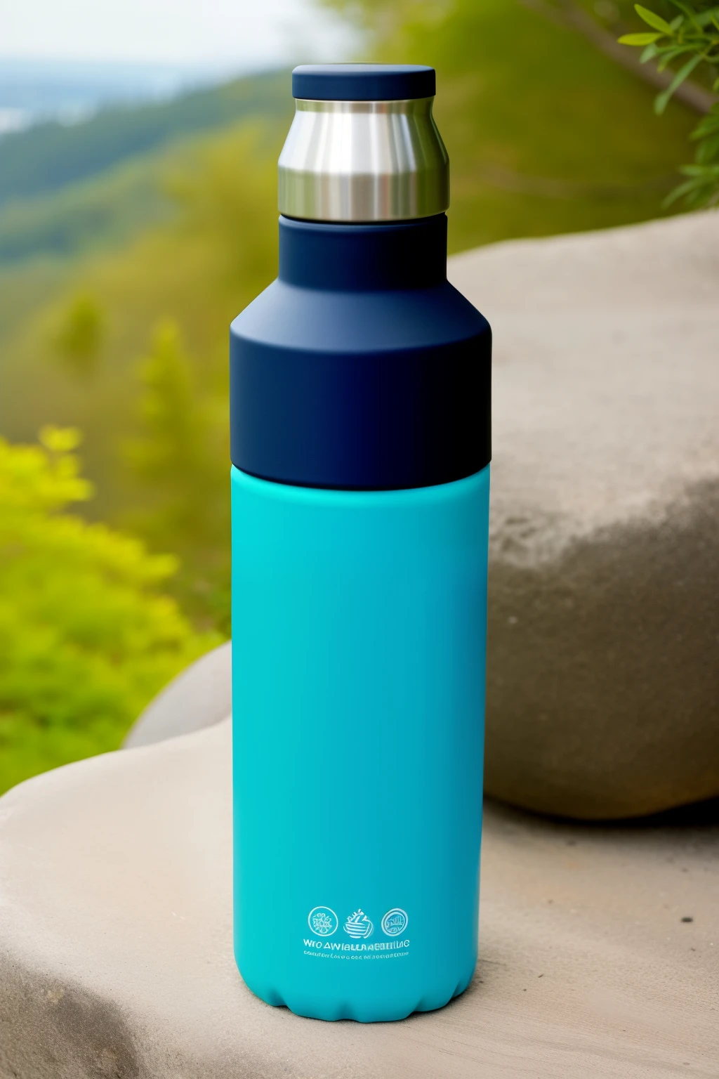 A detailed, reusable water bottle featuring a stylized, simplified, and minimalist globe of the earth, encased within a vibrant, eco-friendly waterproof coating. The bottle's design boasts a distinct recycling symbol, symbolizing sustainability and environmental awareness. Accompanying the bottle is a sleek, eco-friendly bicycle, both elements designed in a clean, flat style with vibrant colors that exude a modern and sustainable aesthetic. This captivating duo exemplifies the harmonious fusion of practicality, artistry, and commitment to Earth's preservation.