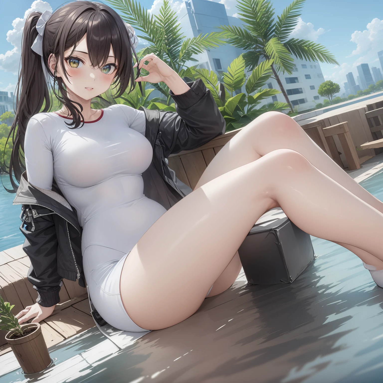 Colorful ic0n icons, ik1, 1 Girl, White Dress, jacket, cartoon bones,