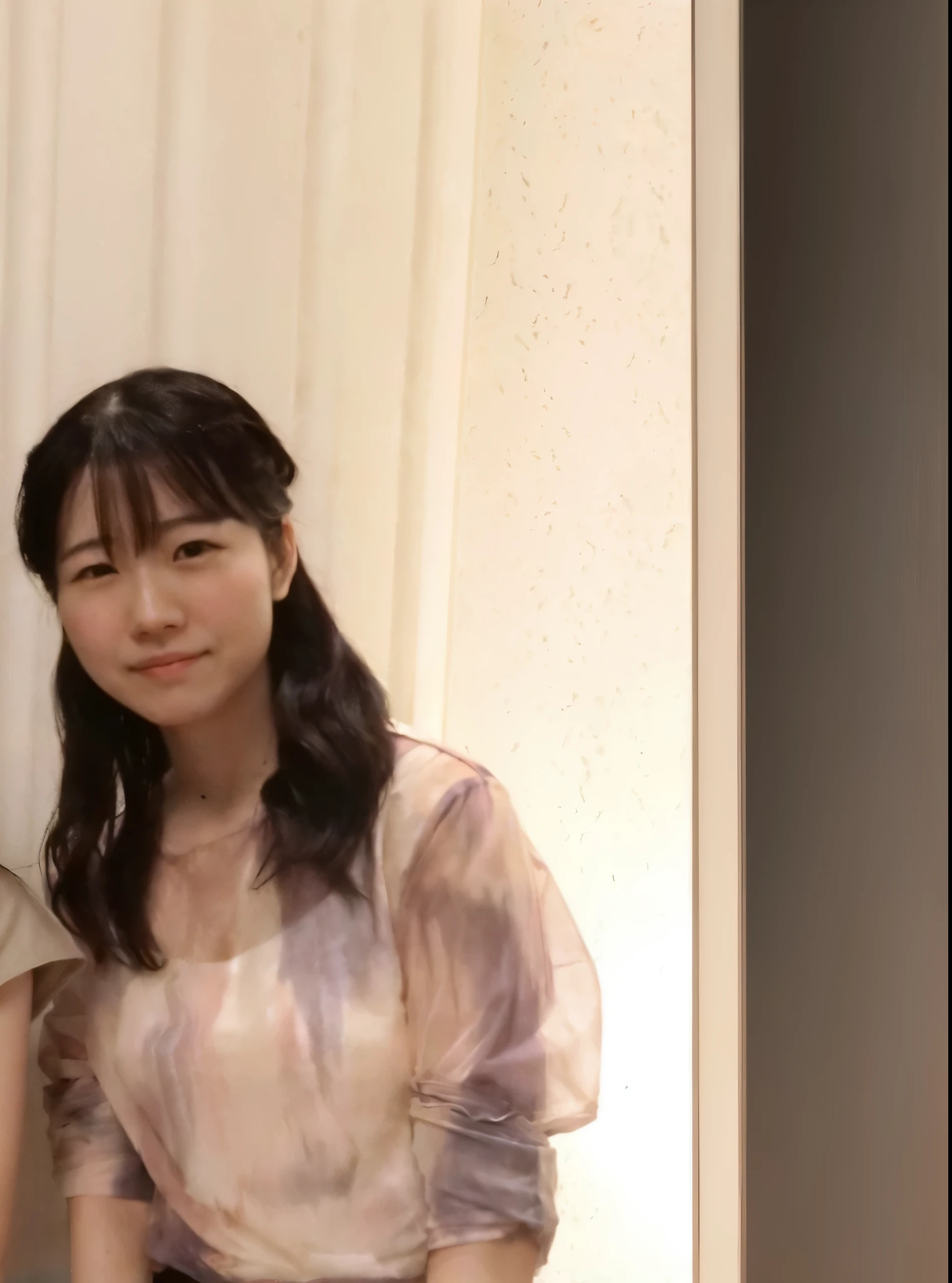 Two women standing side by side in a room, kimi takemura, Hole in the Motto, Chiho, Wearing a semi-transparent sheet, by Ayami Kojima, Chiho ashima, paru itagaki, harumi, sui ishida, Kiko Mizuhara, deayami kojima, Chie Yoshii's Style
