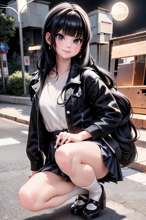 a cute girl smiling, round_toe pumps