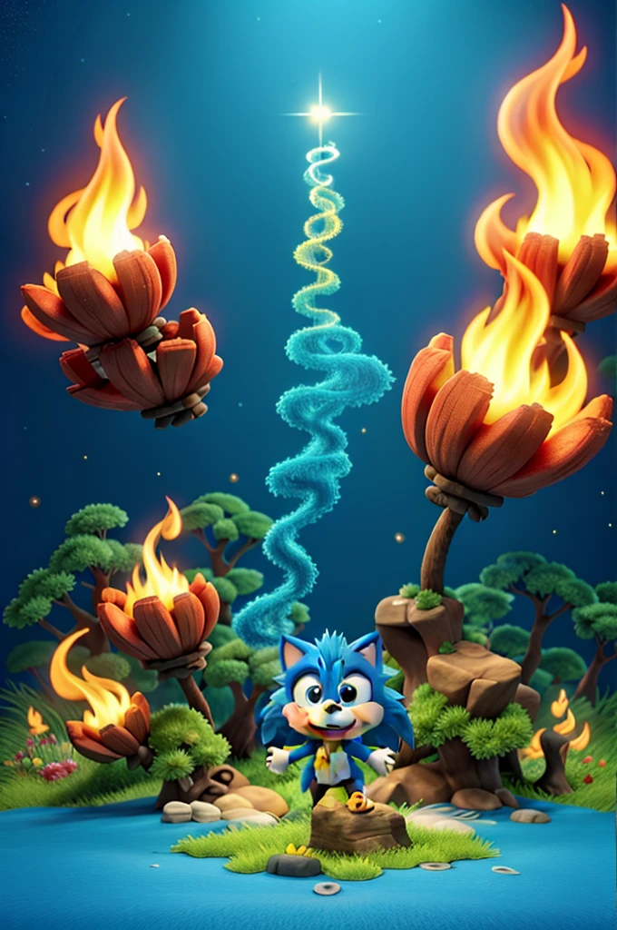 In the captivating 3D animation named 'Kapit stiil 021', an exquisite scene unfolds, reminiscent of Sonic's 3D animation. The entire scene is awash in full color, with shimmering stars and rainbows adorning the backdrop, and glistening diamonds scattered about. The prominent figure is a sophisticated 3D character, standing majestically against this vibrant seascape.
Above the character, a 3D typography animation in full color illuminates the scene, accompanied by abstract 3D smoke and fire, creating an atmosphere of mystery and allure. The character, with a look of