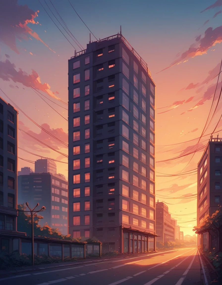 score_9, score_8_up, score_7_up, score_6_up, rating_safe, sc3n3ry, sunset, 1girl, building