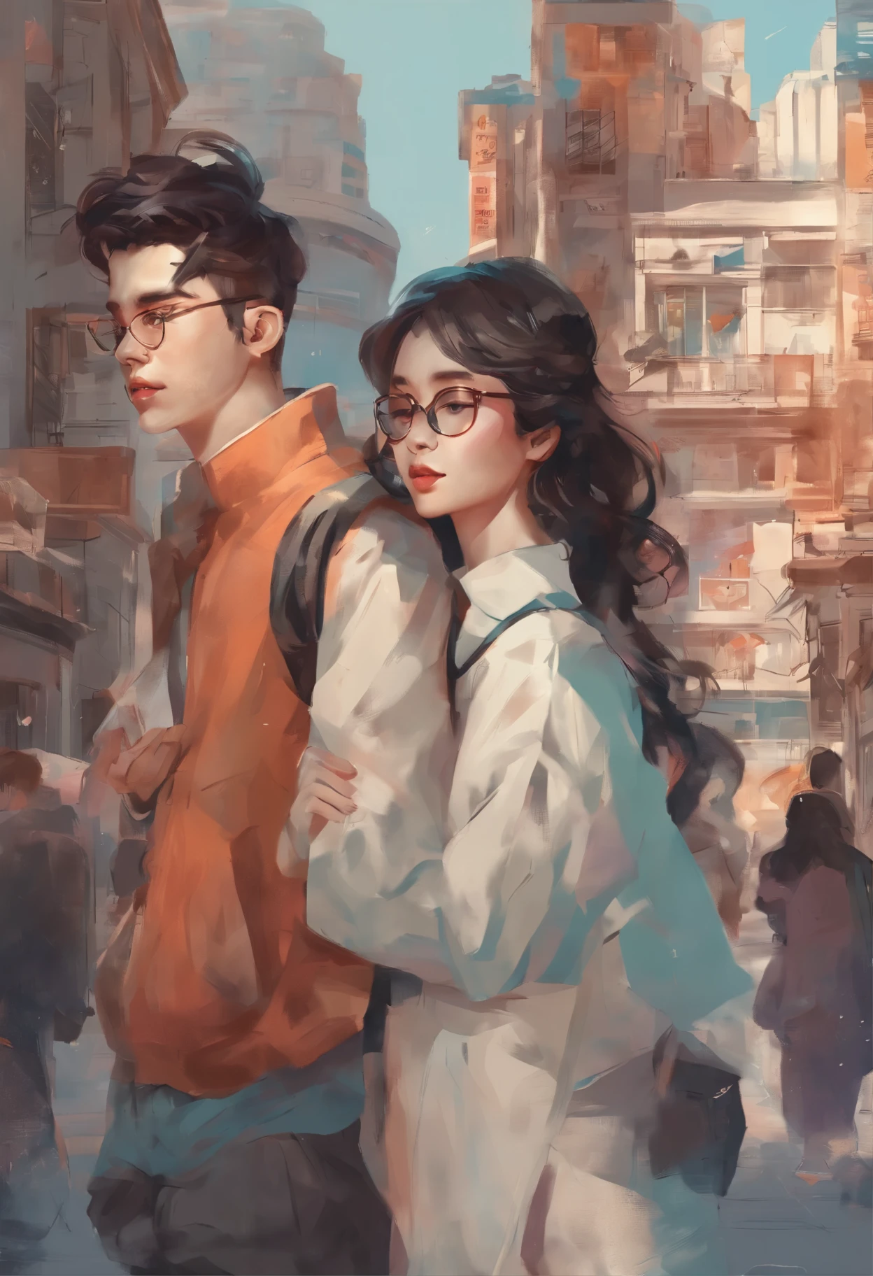 they are walking together with a book and a notebook, a picture inspired by Yanjun Cheng, tumblr, digital art, artwork in the style of guweiz, yanjun chengt, guweiz, loish and ross tran, romance novel cover, nostalgic melancholic artwork, a hyperrealistic , hyperrealistic , couple, illustration!